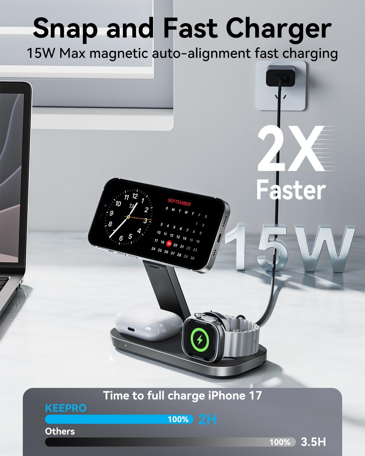 3-in-1 Wireless Charging Station for iPhone, Apple Watch & AirPods